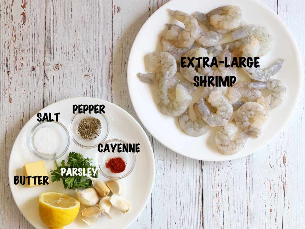 The ingredients needed to make garlic butter shrimp. 