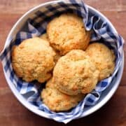 Keto cheese biscuits are served in a bowl.