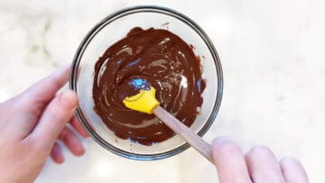 Melted chocolate chips in a bowl.