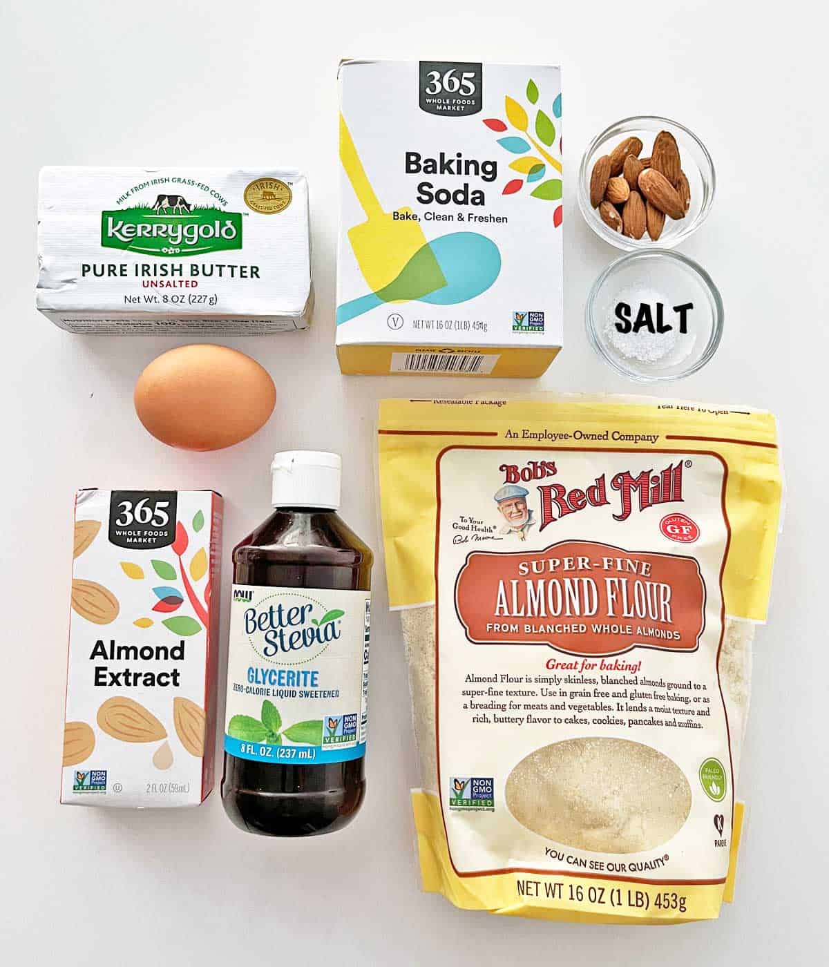 The ingredients needed for baking almond flour cookies. 