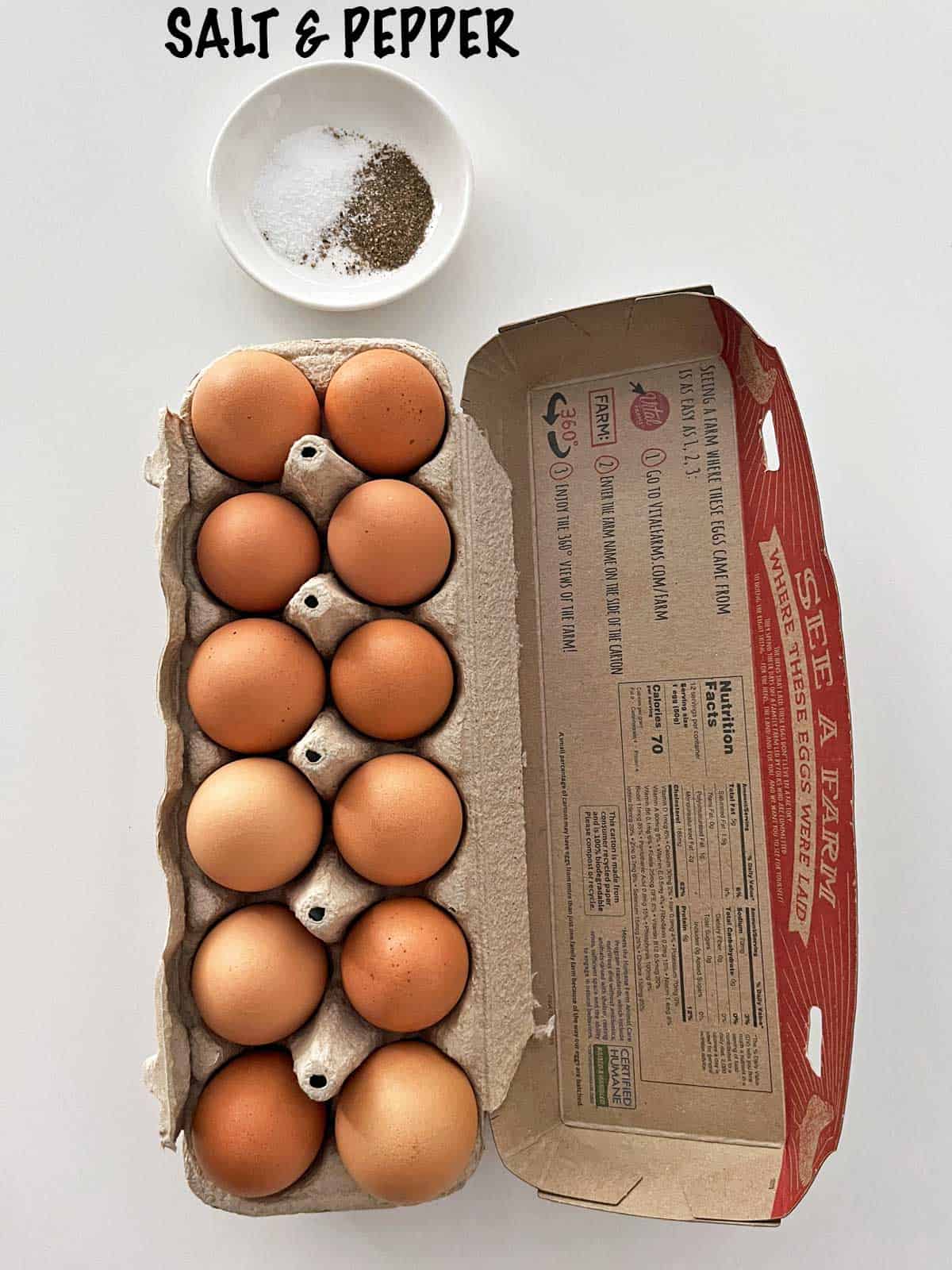 The ingredients needed to cook hard-boiled eggs. 