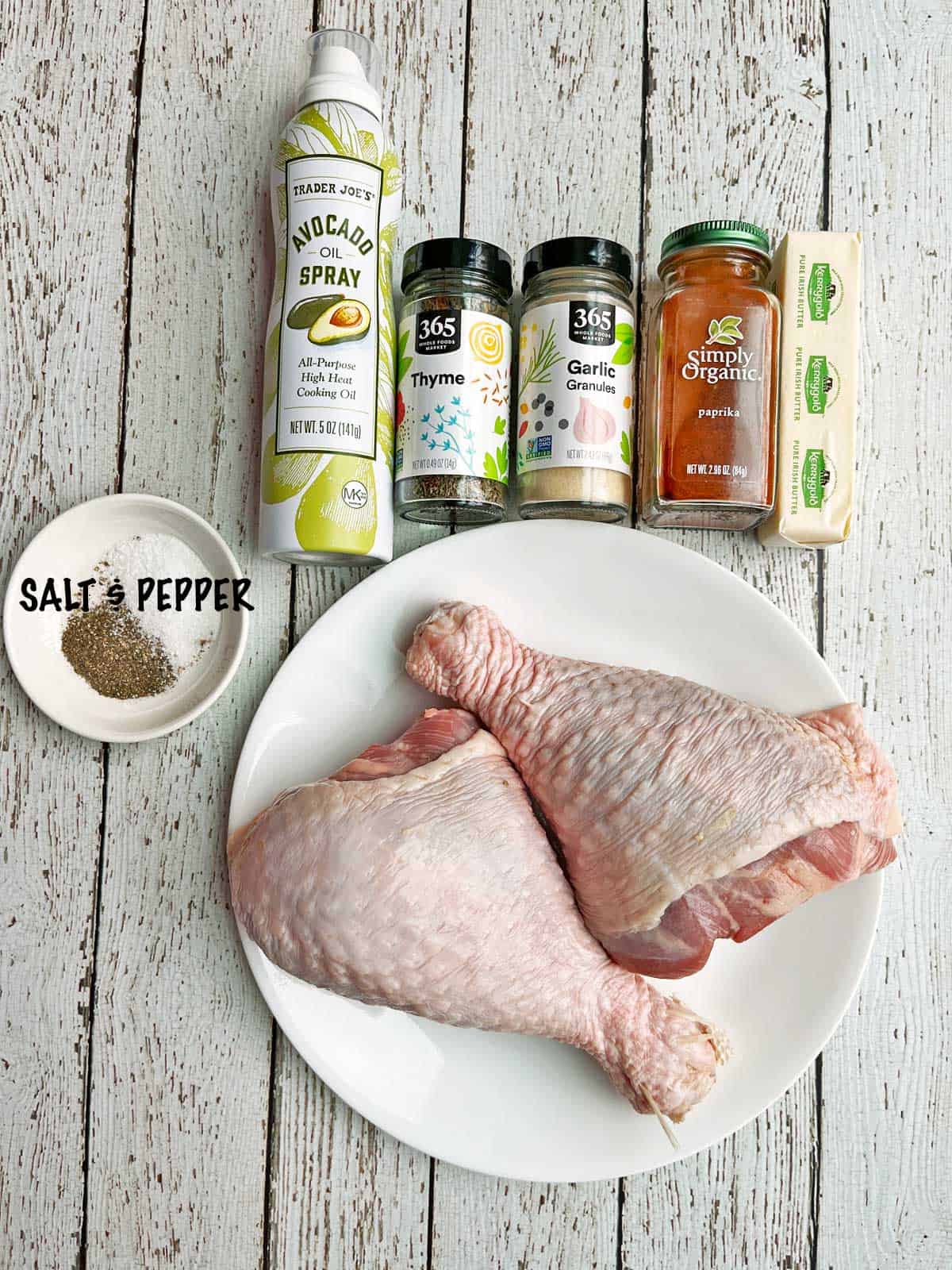 The ingredients needed to roast turkey legs. 
