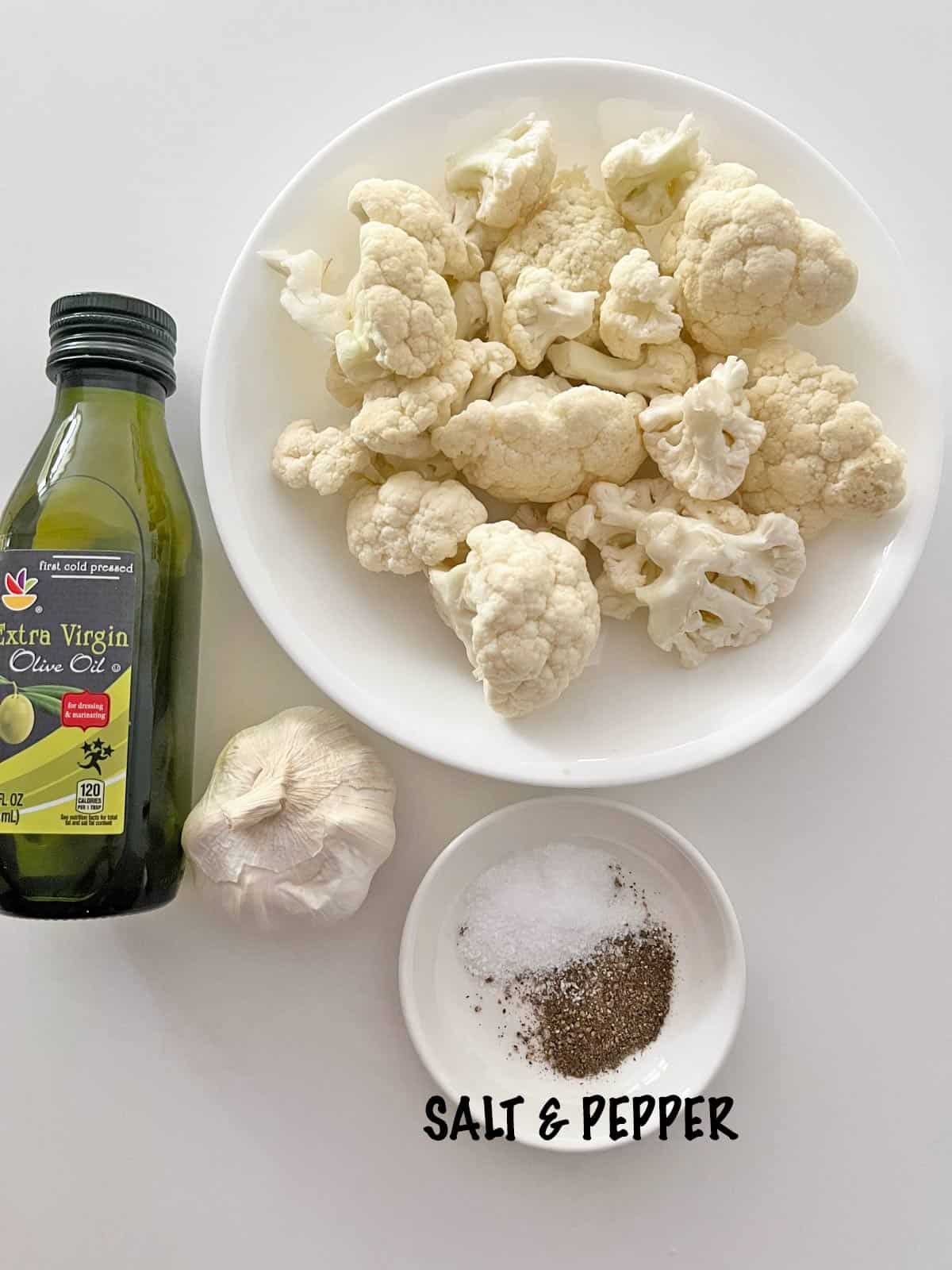The ingredients needed to make cauliflower rice. 