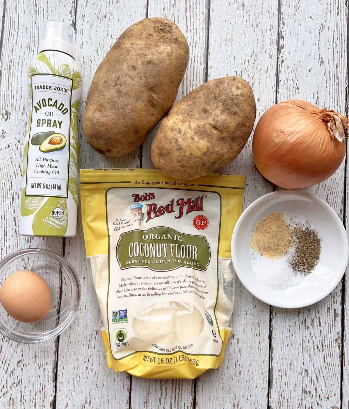 The ingredients needed to bake latkes. 