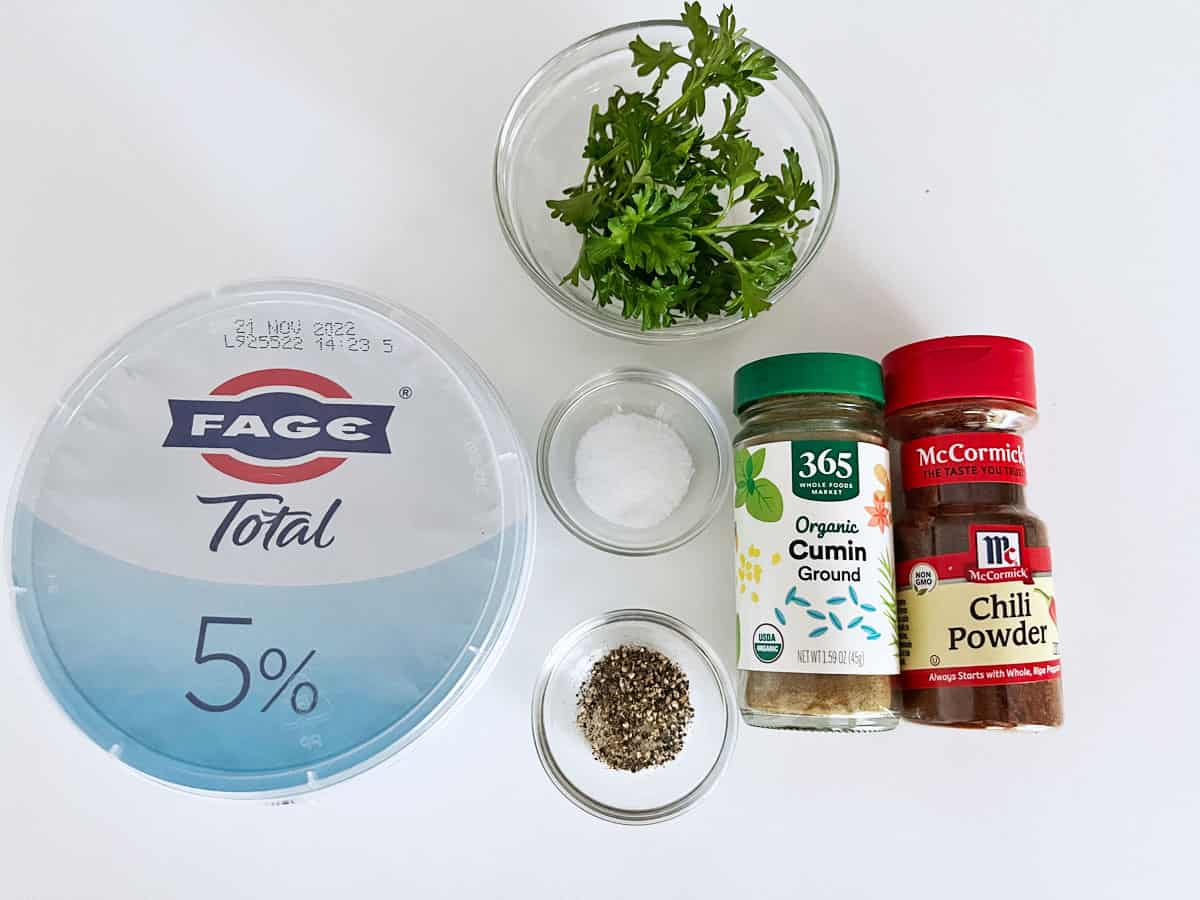 The ingredients needed to make a yogurt dip. 
