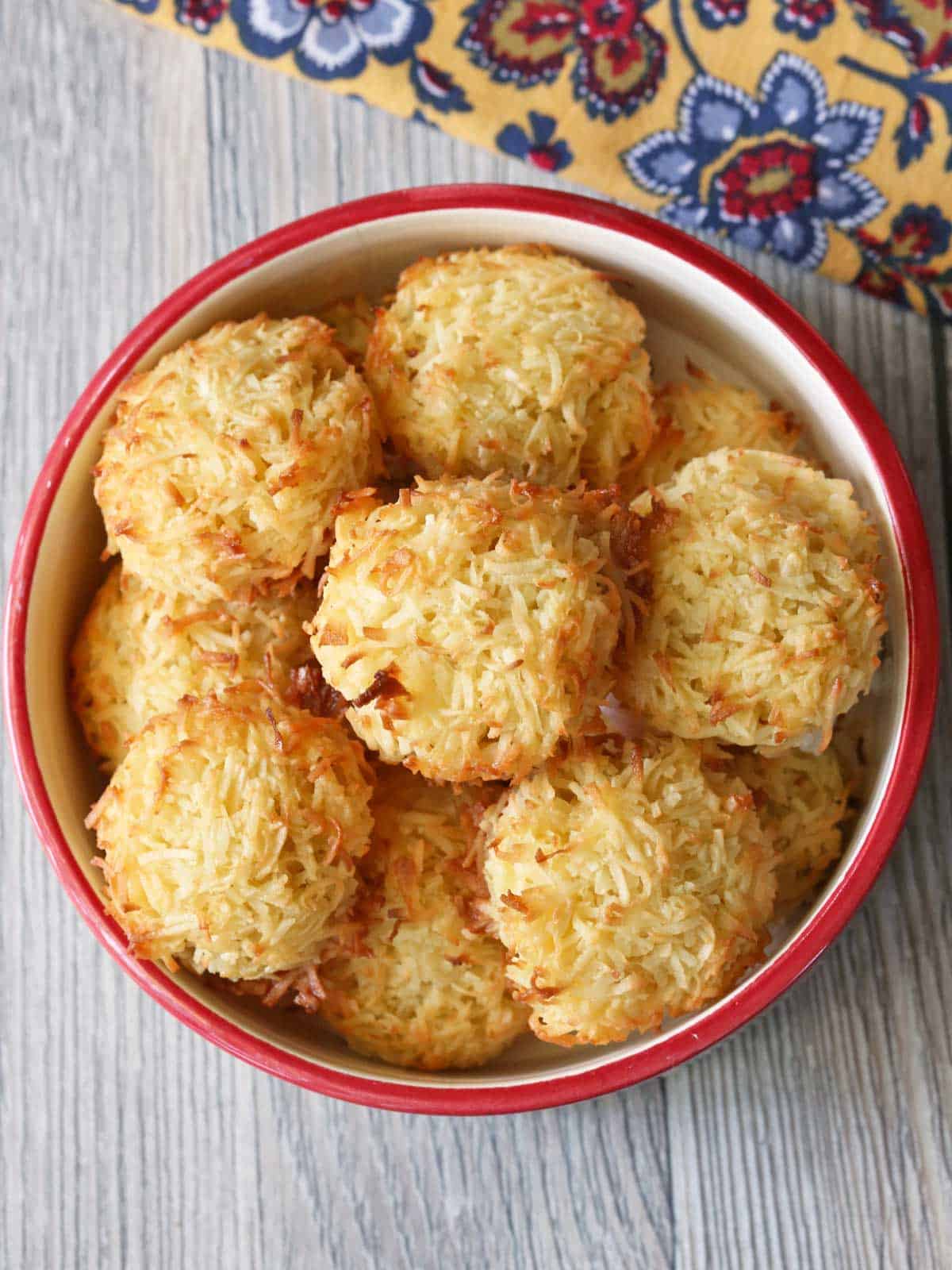 Keto coconut macaroons are served in a bowl. 