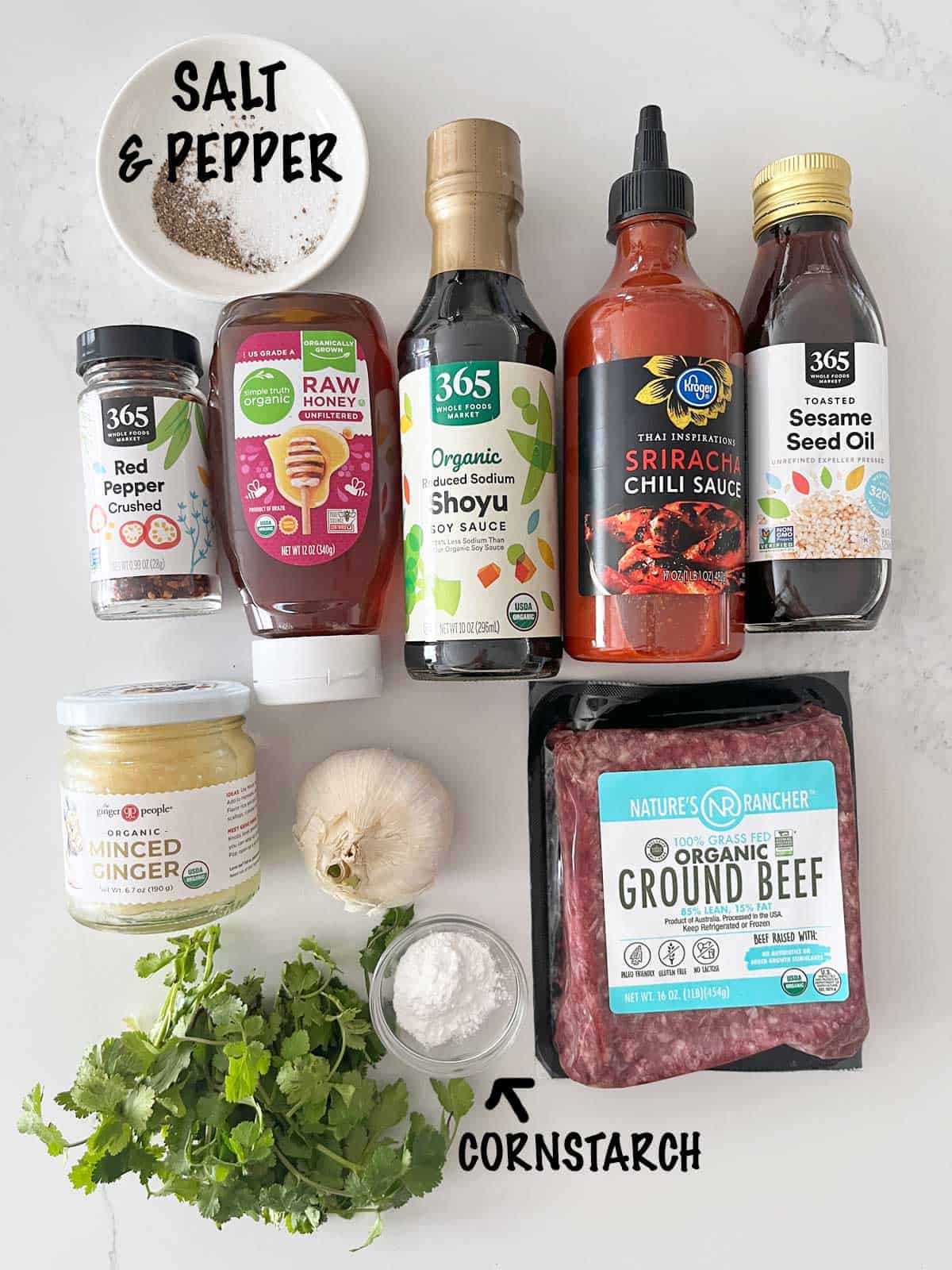 The ingredients needed to make Asian meatballs. 