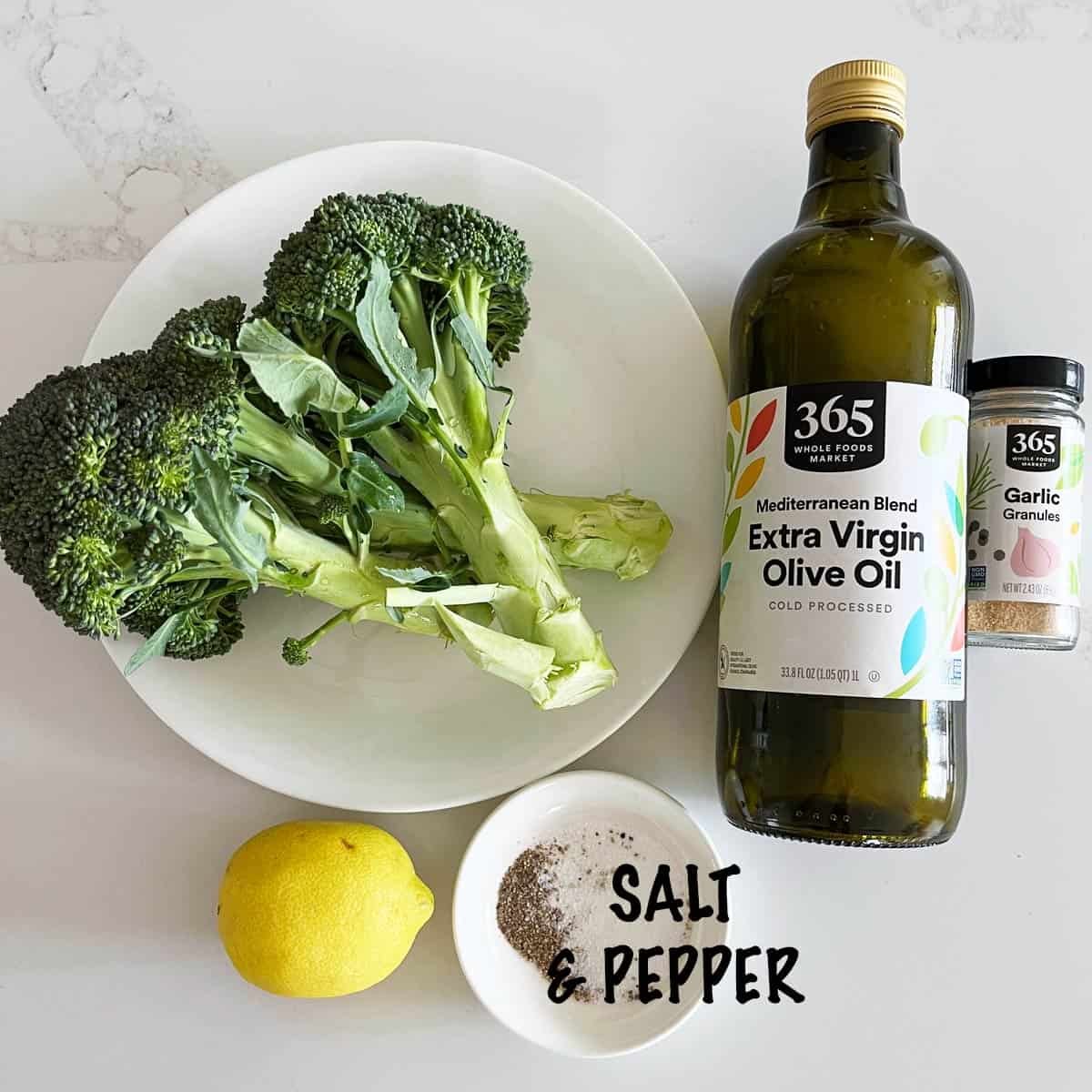 The ingredients needed to make steamed broccoli. 