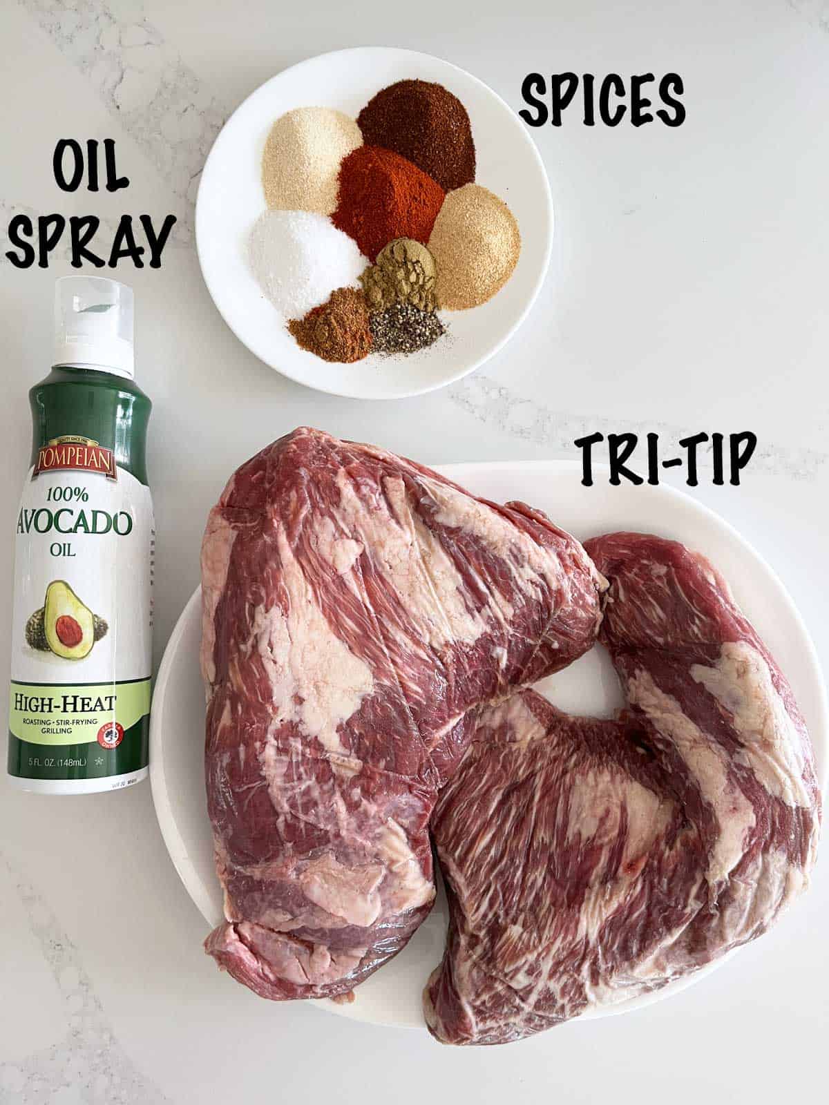 The ingredients needed to make a tri-tip roast. 