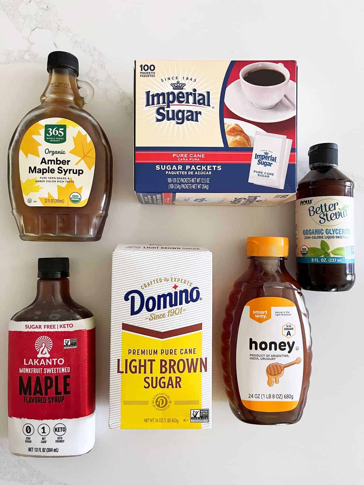 The sweeteners that can used in iced coffee. 