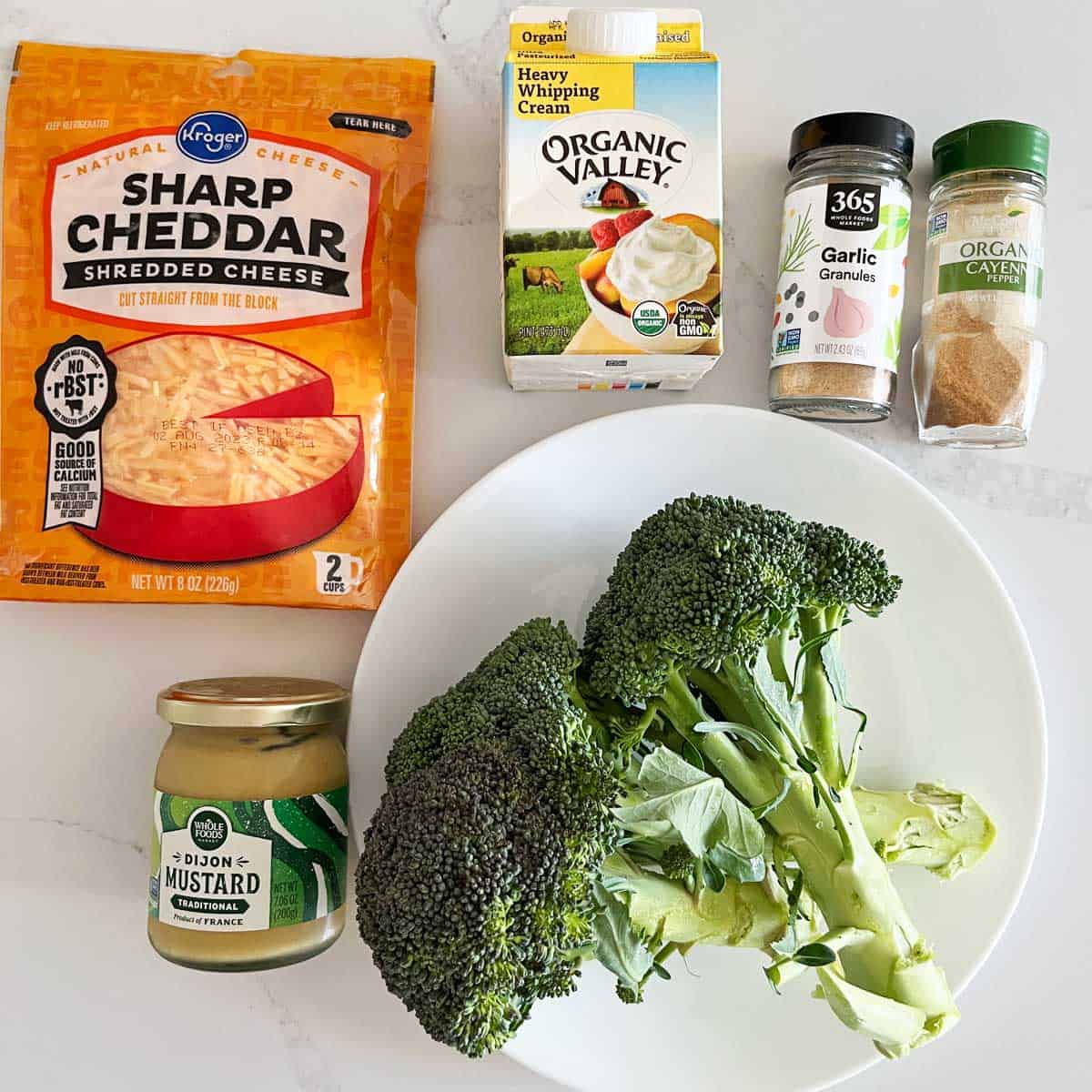 The ingredients needed to make broccoli and cheese.  