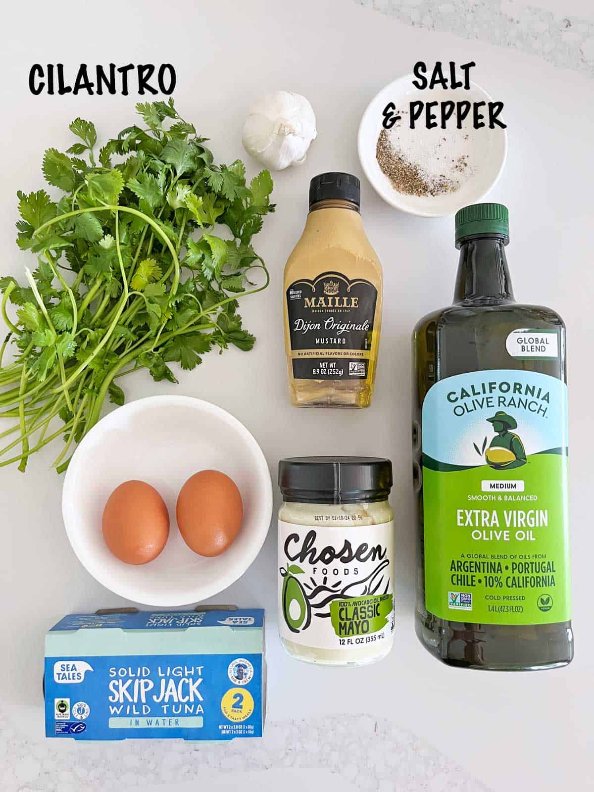 The ingredients needed to make tuna patties. 