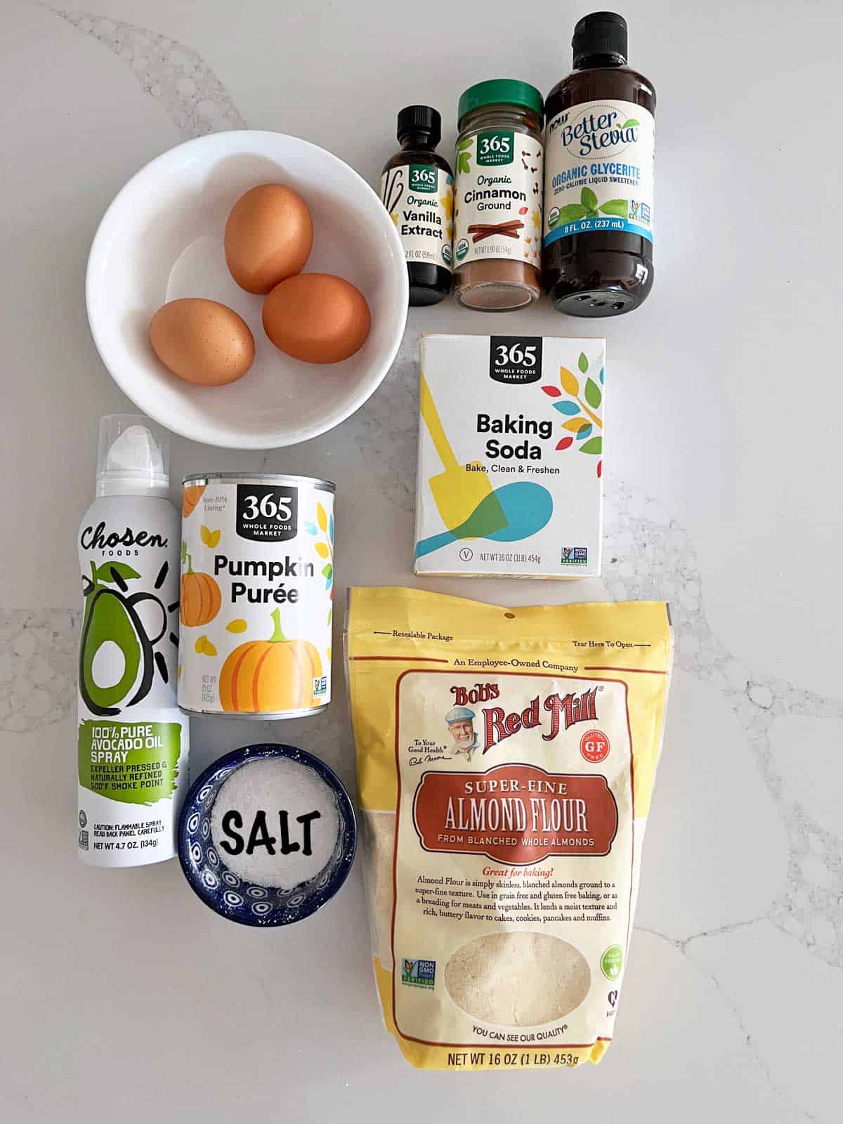 The ingredients needed to make a keto pumpkin bread. 