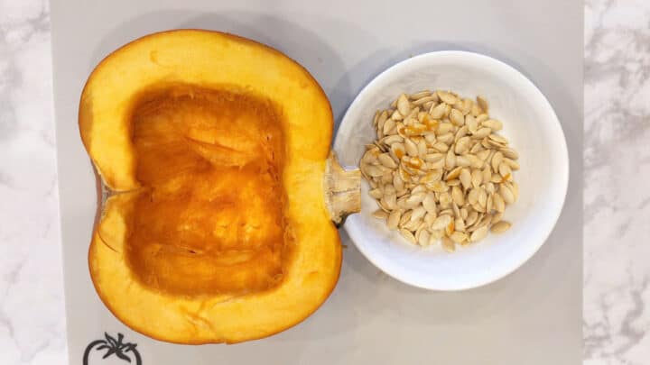 The pulp and seeds were removed from the pumpkin.