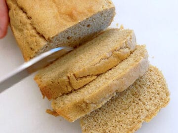 Slicing almond flour keto bread.