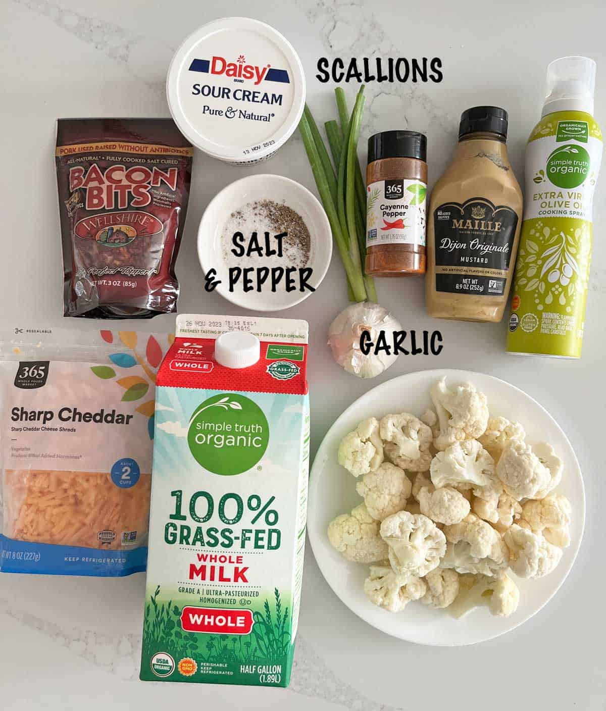 The ingredients needed to make a cauliflower casserole. 