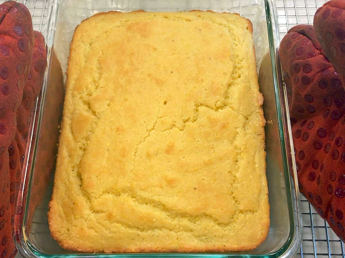 The bread is ready in the pan. 