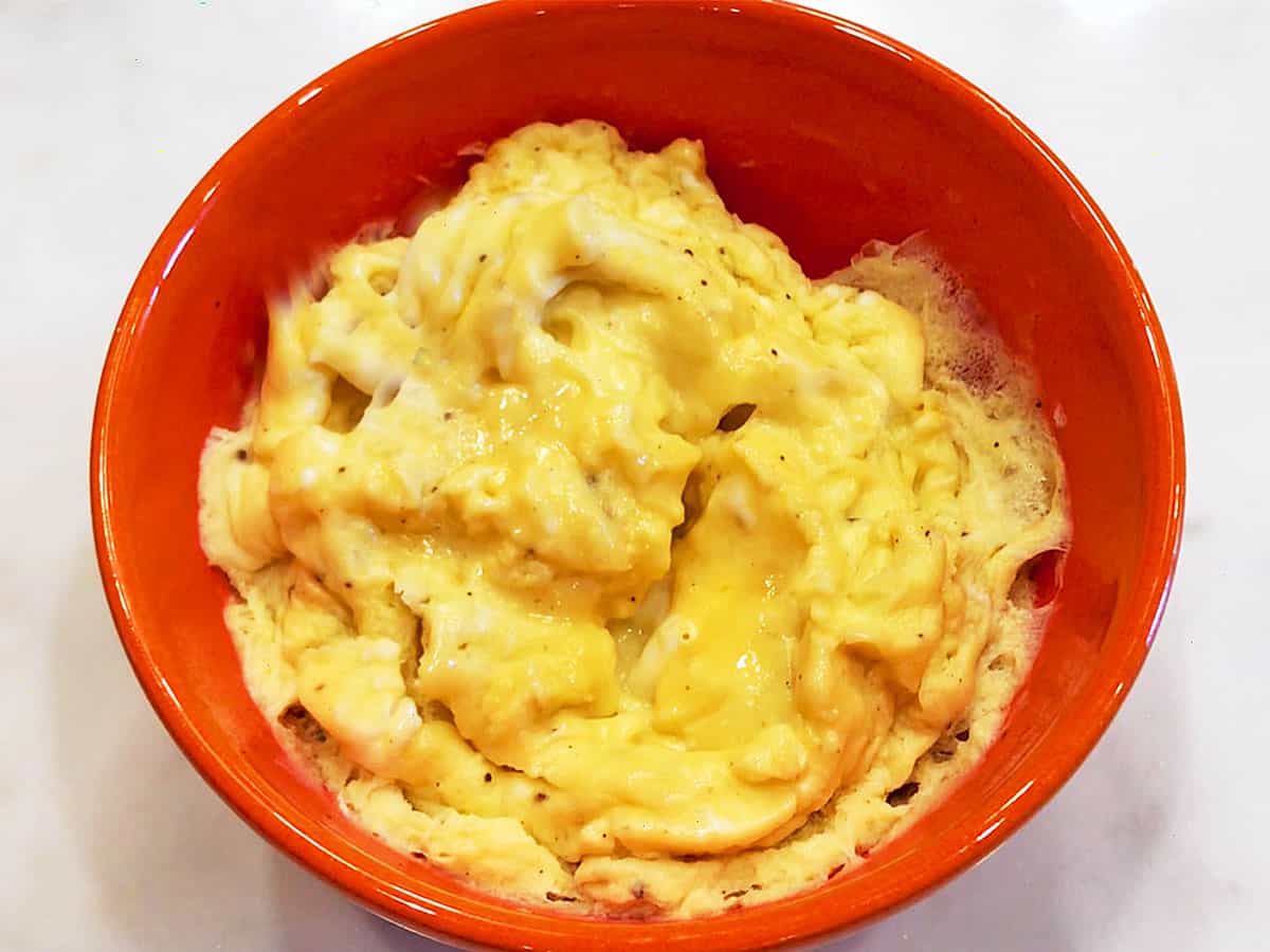 Moist scrambled eggs.