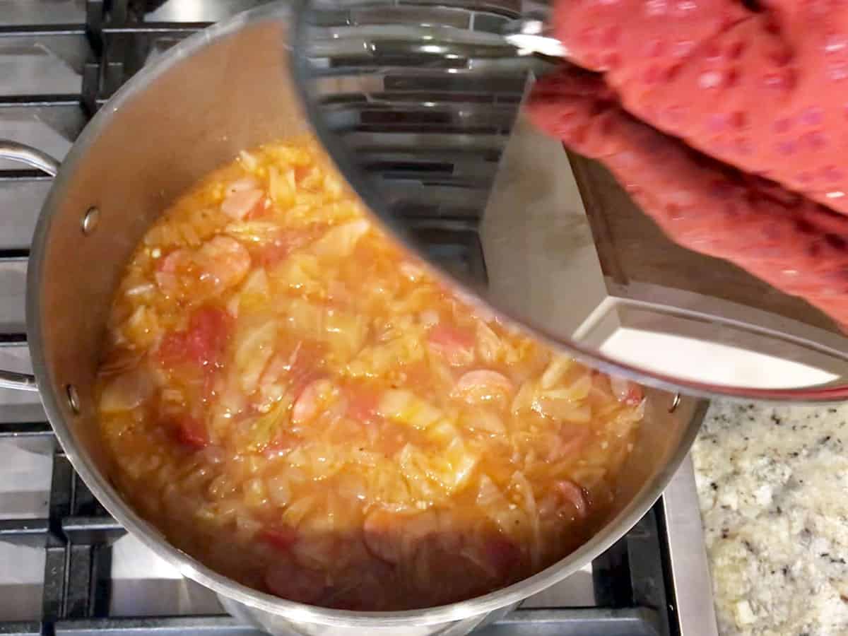 Simmering the soup.
