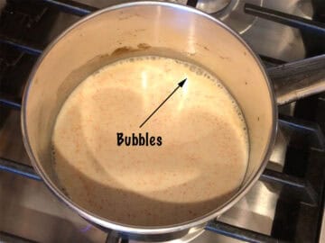 The mixture bubbles around the edges.