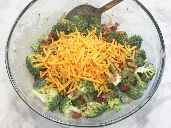 Adding bacon and cheese.