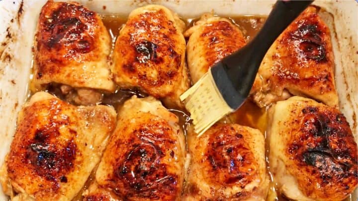 Basting the chicken.