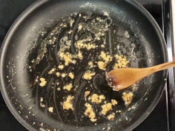 Cooking the garlic.