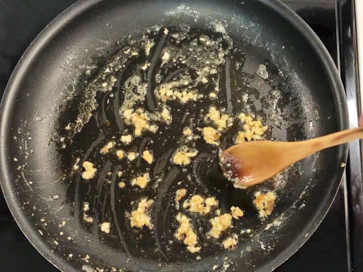 Cooking the garlic.