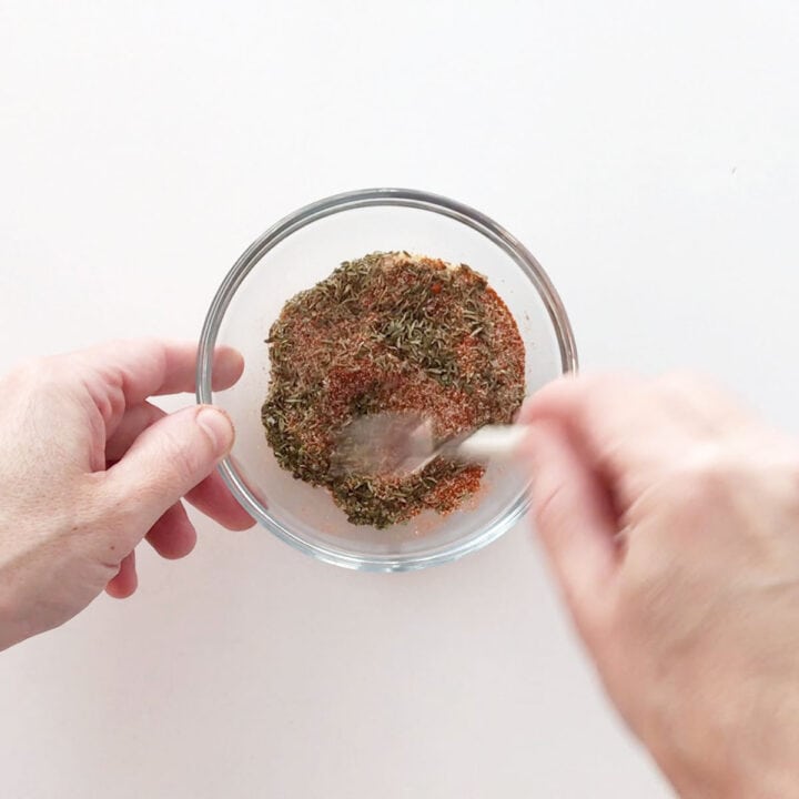 Mixing the spices.