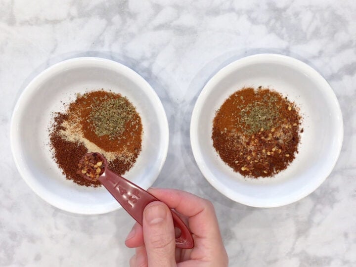Mixing the spices.