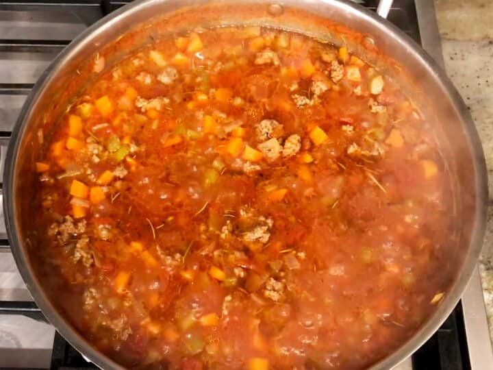 Simmering the soup.