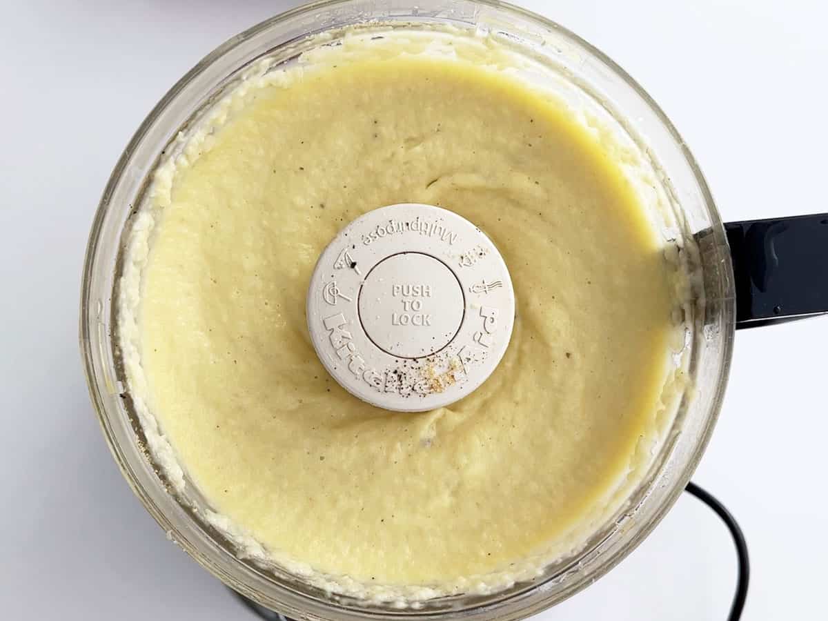 Cauliflower mash was made in the food processor.