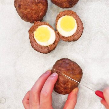 Cutting the eggs.