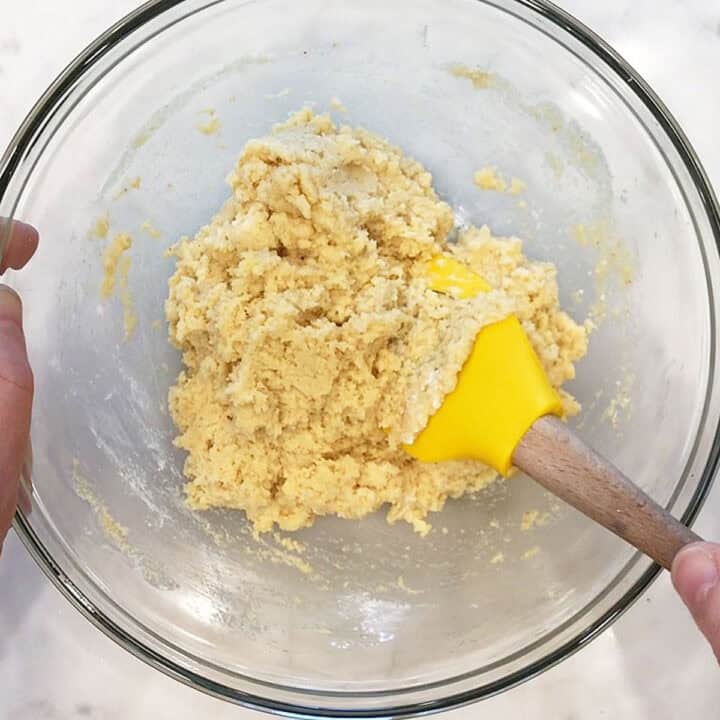 Adding the dry ingredients.