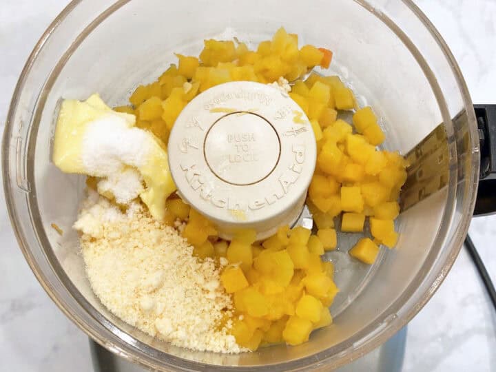 The mash ingredients were added to the food processor.