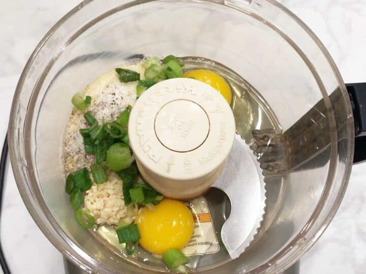 Fritter ingredients in the food processor.