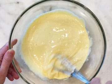 Mixing the liquid ingredients.