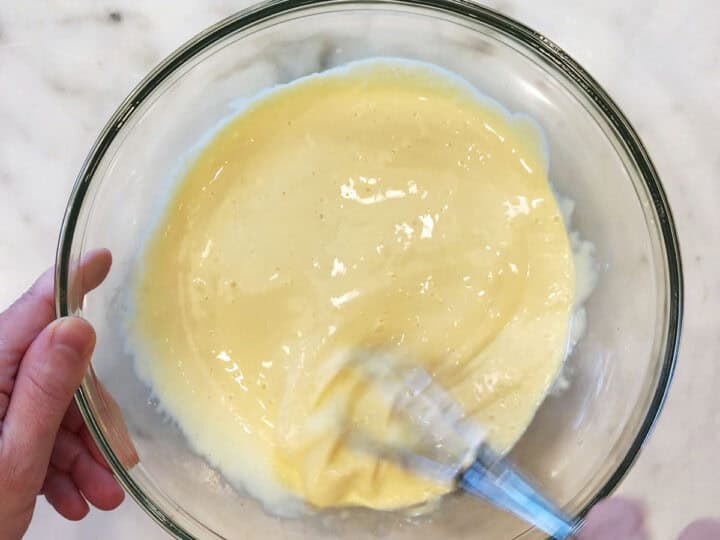 Mixing the liquid ingredients.