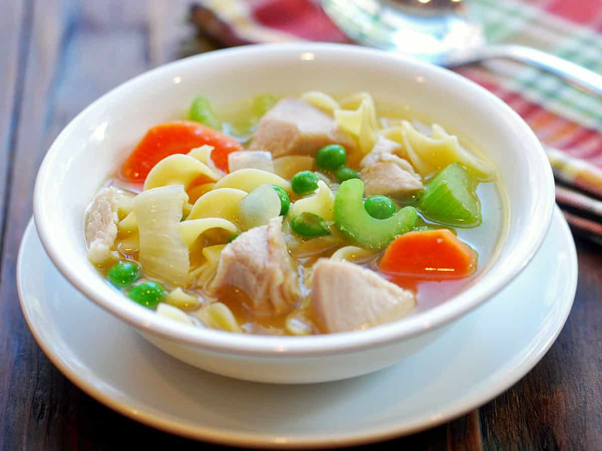Turkey carcass soup with noodles.