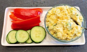 Keto egg salad is served with vegetables.