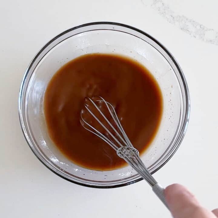 Mixing the sauce.
