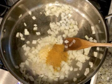 Spices were added to the skillet.