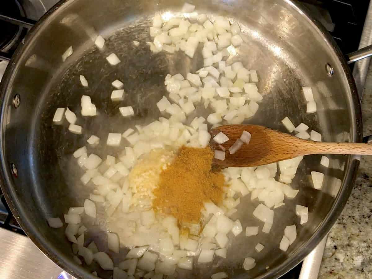 Spices were added to the skillet.