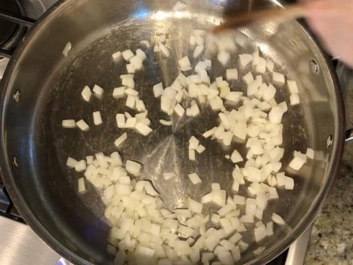 Sauteing the onions.