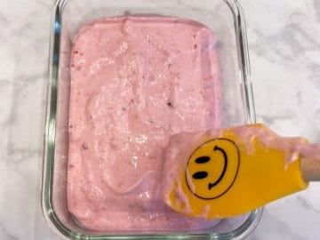 The yogurt was transferred to a container for freezing.