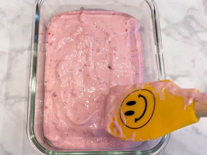 The yogurt was transferred to a container for freezing.